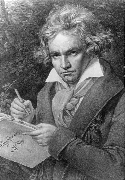 Ludwig van Beethoven composing his Missa Solemnis, 1819 (lithograph)