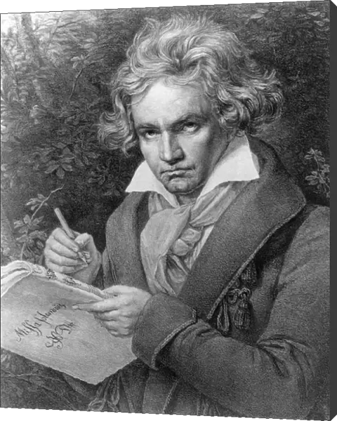 Ludwig van Beethoven composing his Missa Solemnis, 1819 (lithograph)