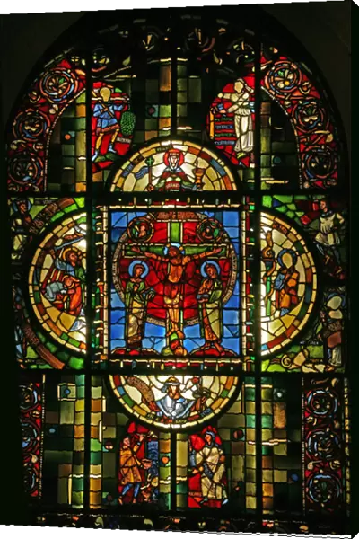 Window in the Sacristy depicting the Crucifixion at the center of the Typological window