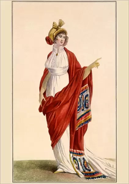 Ladies Grecian Style Evening Dress, 1789 (coloured engraving)