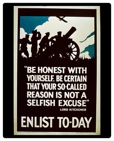 Enlist To-Day Recruitment Poster, 1914-18 (colour litho)