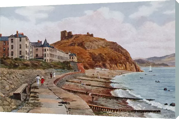 Marine Terrace & Castle, Criccieth (colour litho)