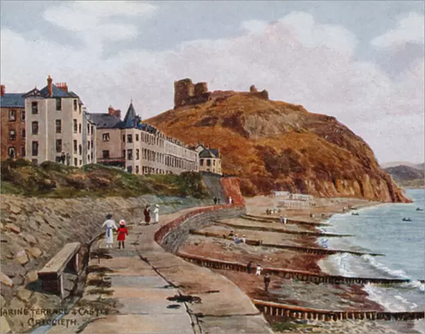 Marine Terrace & Castle, Criccieth (colour litho)