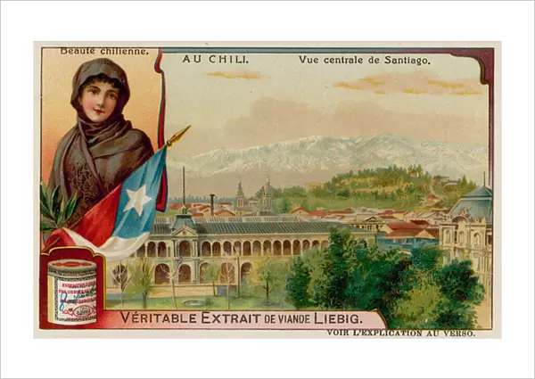 A Chilean Beauty and View of Central Santiago (chromolitho)