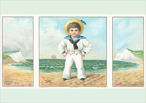 Sailor Boy on the beach, Christmas Card. (chromolitho)