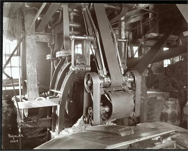 Interior view of large belt driven mechanical equipment at the New York Leather Belting