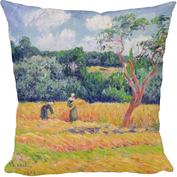 Figures harvesting a wheat field (oil on canvas)