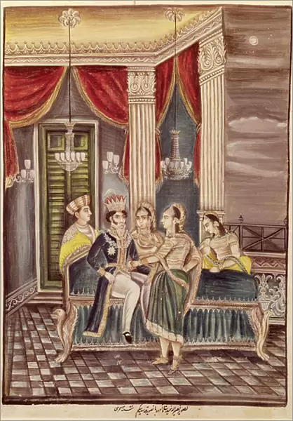 Nasir Ud-Din Haidar (1827-1873) King of Oudh in his palace, 1845 (gouache on paper)