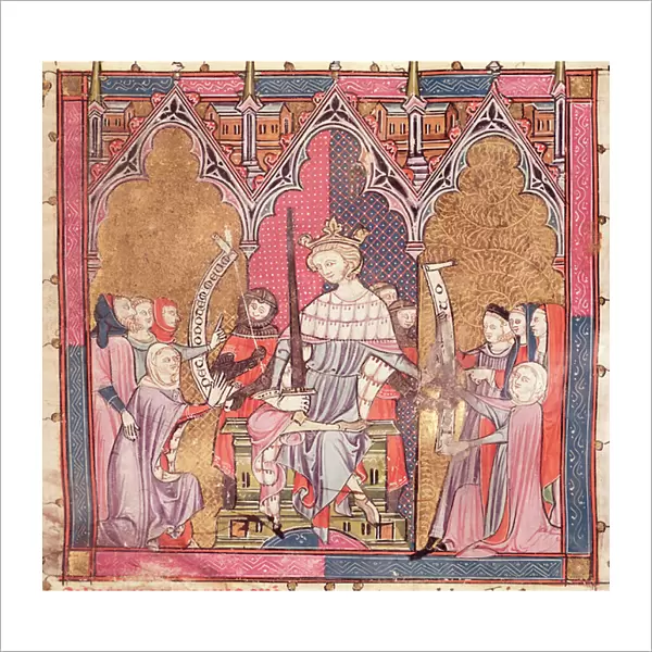 F. 3r The King Administering Justice, from Justiniani in Fortiatum (vellum)