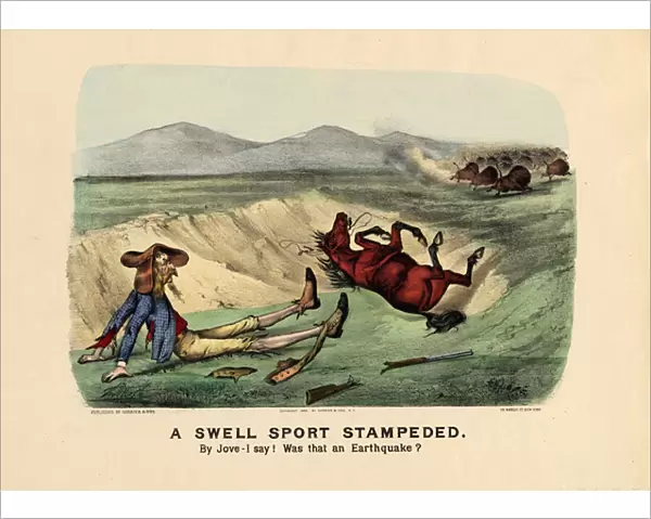 A swell sport stampeded, pub. by Currier & Ives, 1882 (colour litho)