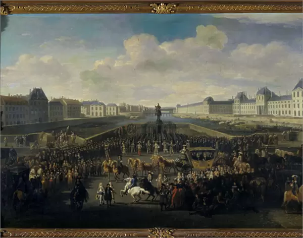 Louis XIV approaching the Pont Neuf, Paris, 1674 (oil on oak)