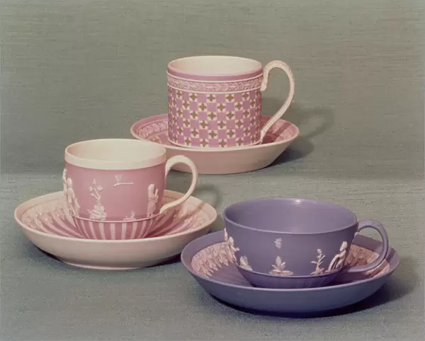 Wedgwood cups and saucers, 1785-90 (jasperware)