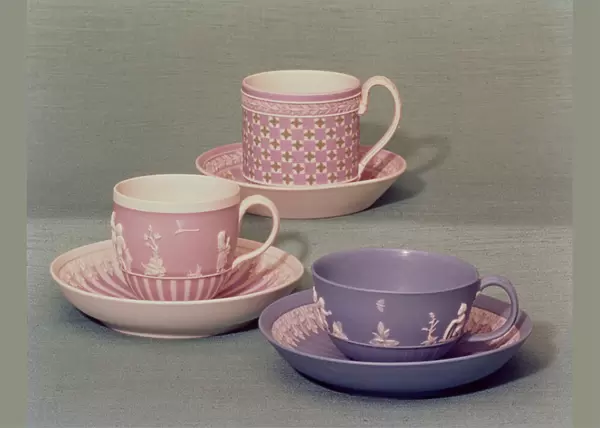 Wedgwood cups and saucers, 1785-90 (jasperware)