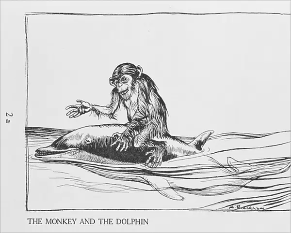 The Monkey and the Dolphin, illustration from Aesops Fables