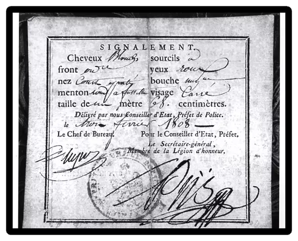 Reverse side of a Security Card, 1808 (pen and ink on paper) (b  /  w photo)