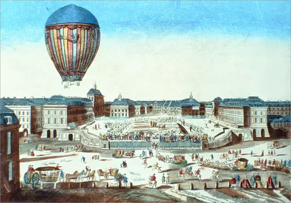 The first flight of Pilatre du Roziers hot-air balloon, named after its sponsor, M