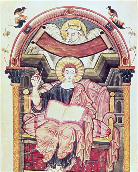 Cod 22. f. 85v St. Luke the Evangelist, from Treves, Carolingian, c. 800 AD (colour litho)