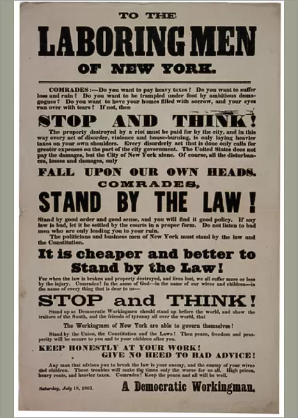 To the Laboring Men of New York, 18 July 1863 (litho)