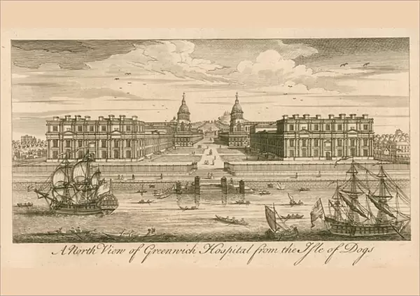A north view of Greenwich Hospital, London, from the Isle of Dogs (engraving)