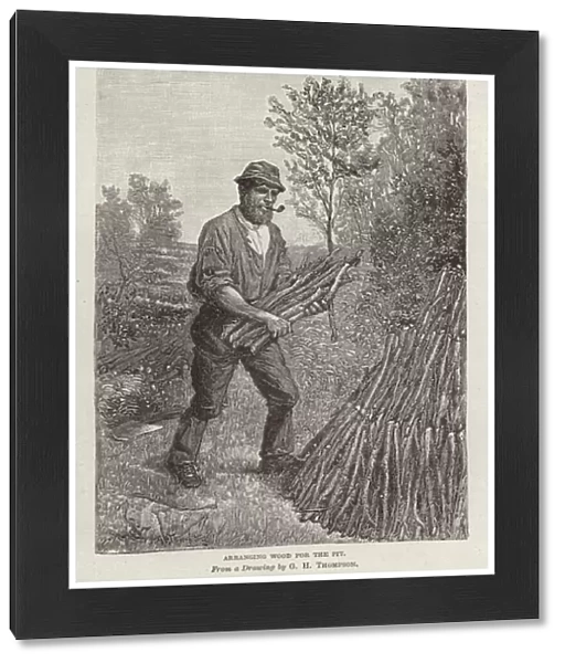 Arranging wood for the pit (engraving)
