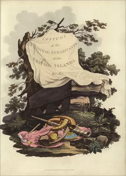 Title page of The Costume of the Original Inhabitants of the British Islands (coloured engraving)