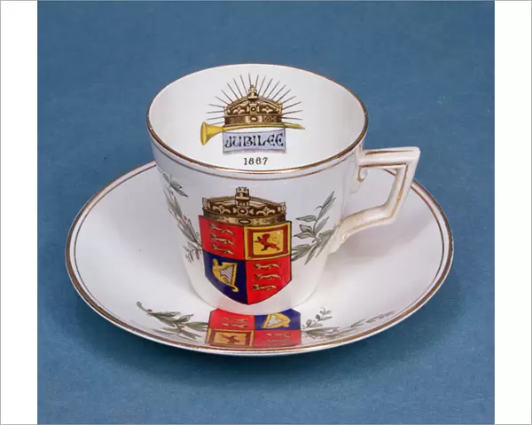 Plymouth porcelain cup and saucer commemorating the Jubilee of Queen Victoria