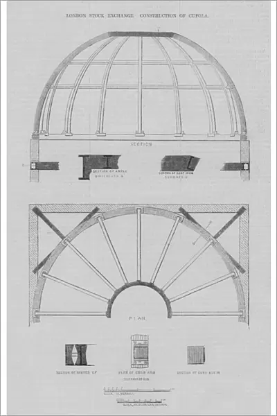 London Stock Exchange, Construction of Cupola (engraving)