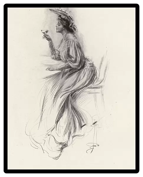 Woman with a drink (litho)