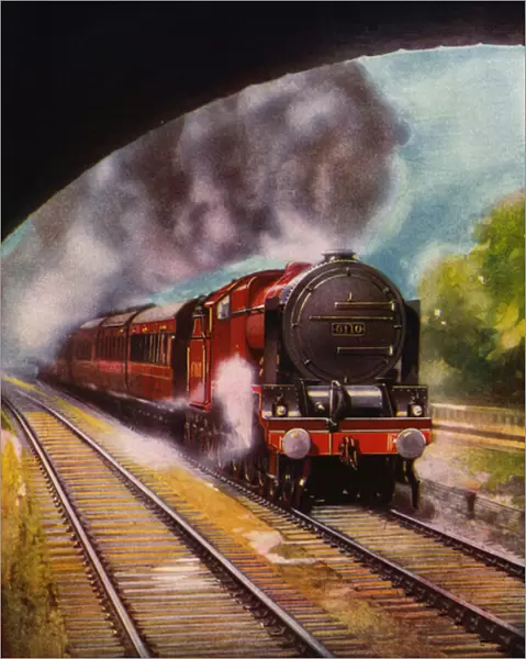 Grenadier Guardsman, Royal Scot class 4-6-0 steam locomotive of the London, Midland and Scottish Railway, hauling a passenger express train from London Euston to Manchester (colour litho)