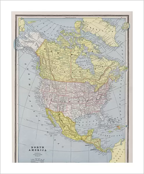 Map of North America (coloured engraving)