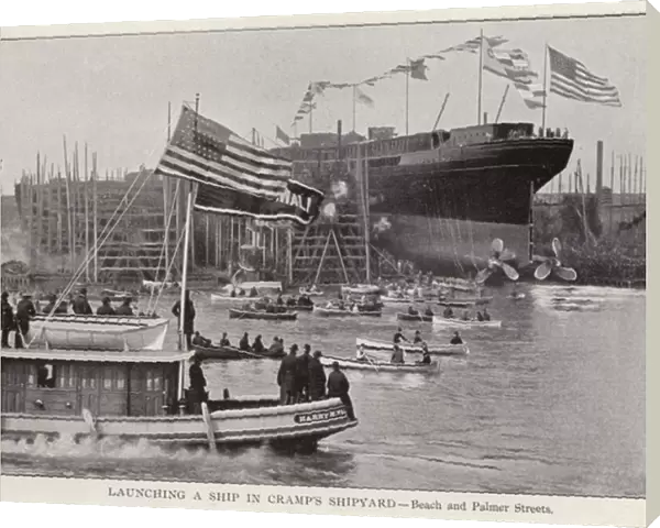 Philadelphia: Launching a Ship in Cramps Shipyard, Beach and Palmer Streets (b  /  w photo)