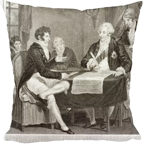 Joseph Bonaparte and Marquess Cornwallis signing the Treaty of Amiens ending the War of the Second Coalition, France, 25 March 1802 (engraving)