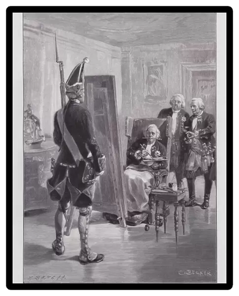 King Frederick William I of Prussia painting a grenadier of his Potsdamer Riesengarde (Giant Guard of Potsdam) (engraving)