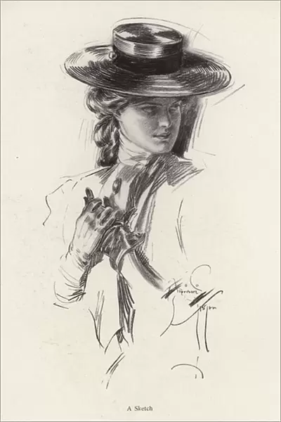 Portrait of a woman in a hat (litho)