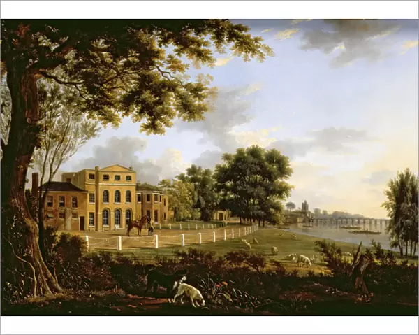 View of Chelsea Farm with the Thames and Battersea Bridge, 1790 (oil on panel)