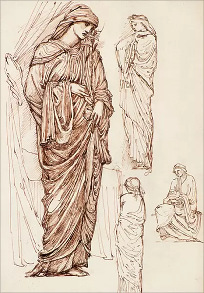 Virgin Mary and St Elizabeth, Robed Figures, 19th century (pen & ink)
