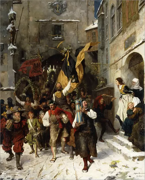 The First Coopers Dance; Der erste Schafflertanz (oil on canvas)