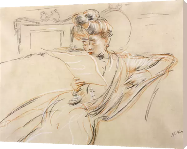 Madame Helleu Reading, (black, red and white chalk on paper)