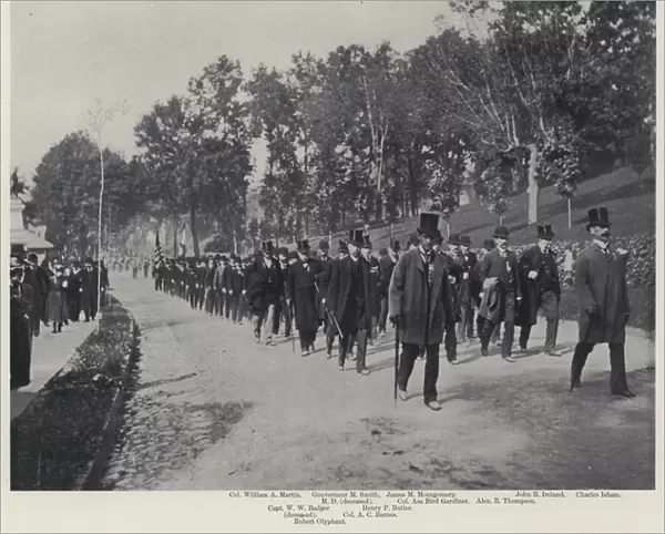 Sons of the Revolution at Tarrytown, in 1894, for the Unveiling of a Statue, in Sleepy Hollow Cemetery, to the Memory of Tarrytown Soldiers who served in the Revolutionary War (b  /  w photo)