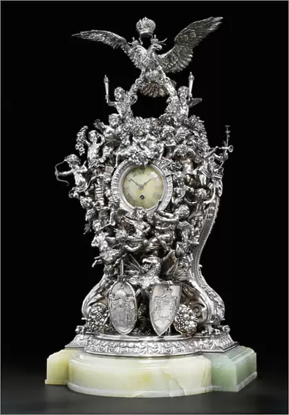 The Alexander III 25th Anniversary Wedding Clock, 1891 (silver, onyx & diamonds)