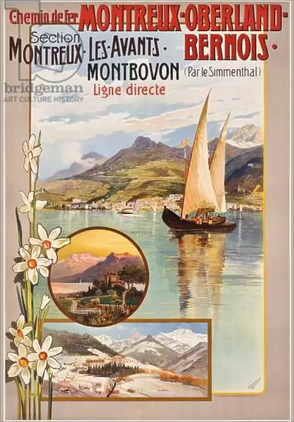 Poster advertising Montreux-Oberland-Bernois train journeys, c. 1910 (colour litho)