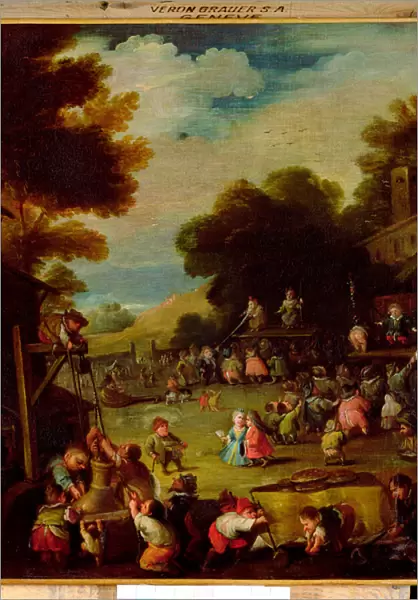Pygmies at a Fair, Drawing Water from a Well in the Foreground