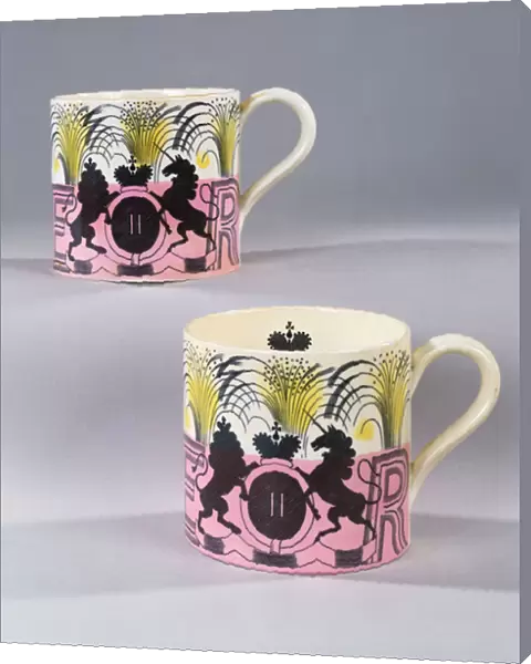 A pair of Wedgewood mugs commemorating the coronation of Her Majesty Queen Elizabeth II