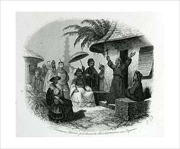 Saint Francois Xavier preaching Christianity in Japan. Engraving to Illustrer History