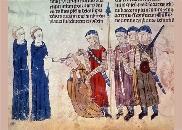 Monk mowed as punishment for his debauche. Miniature from the manuscript '