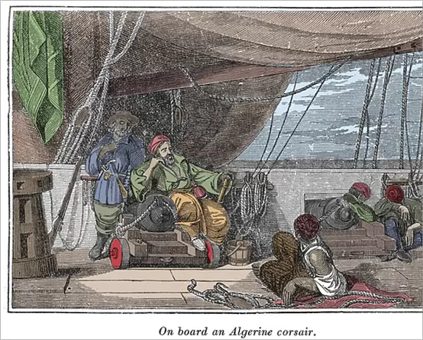 On board a ship of Algerian pirates Illustration from 'The Pirates Own Book