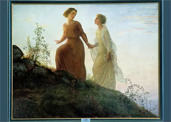 The poem of the soul; On the mountain, a young woman accompanied by a muse climbs a