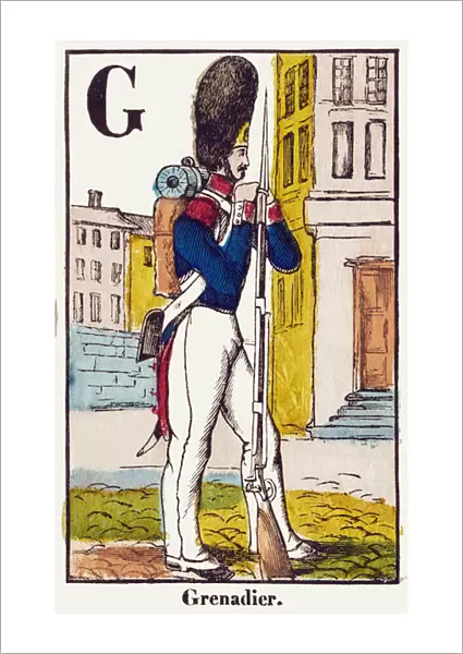 G : Grenadier - Military Alphabet, c. 1835 (colored engraving)