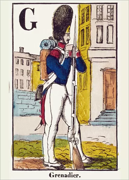 G : Grenadier - Military Alphabet, c. 1835 (colored engraving)