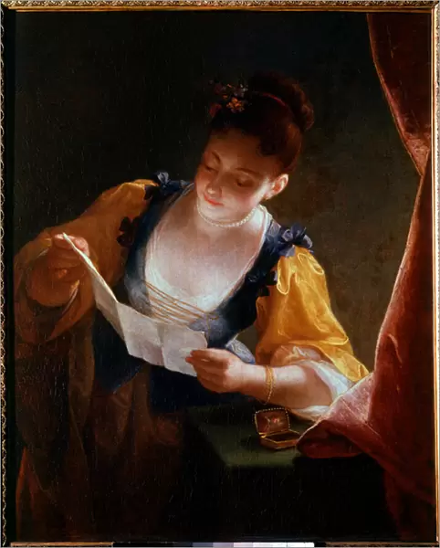 Young Woman Reading a Letter Painting by Jean Raoux (1677-1734) 18th century Sun
